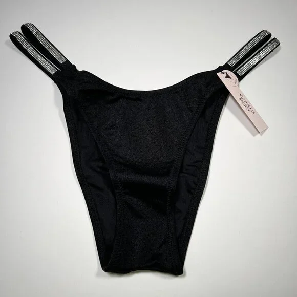 Victoria Secret 38C L Bombshell Push Up Bikini Top Set Glam Shine Strap Black